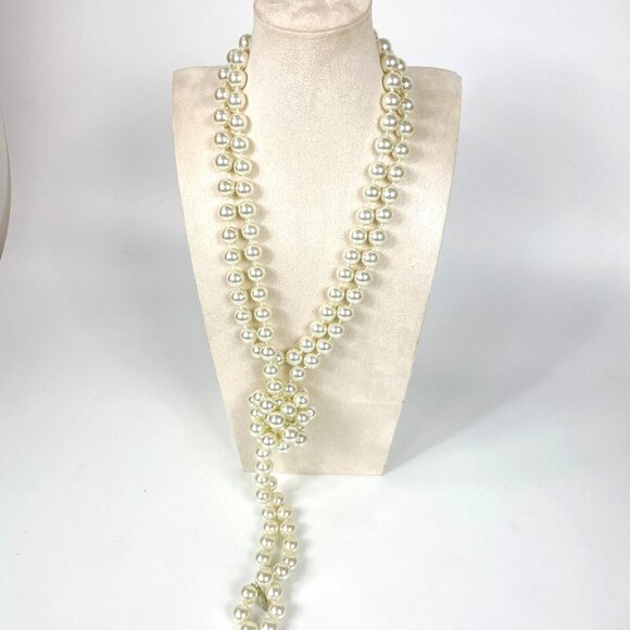 Chicos Faux Pearl Glass Beads Knotted 32 Opera Necklace Long - Picture 3 of 4